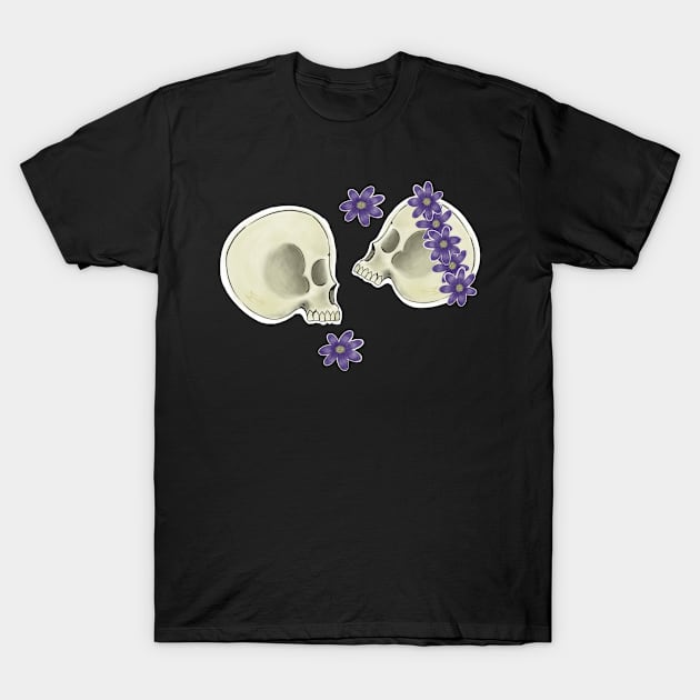 Skulls and Purple Flowers T-Shirt by Metal Tea